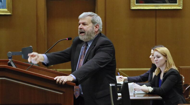 January 23, 2017 — Atlanta lawyer Don Samuel, who represents three abortion doctors on behalf of the American Civil Liberties Union, tells Georgia Supreme Court justices that there has to be a way to challenge an unconstitutional state law in the state’s courts. On the far right is Deputy Solicitor General Sarah Warren, who argued for the state. Three abortion doctors are challenging the state’s “fetal pain” law. But the state asserts Georgia’s laws are immune from constitutional challenge. BOB ANDRES /BANDRES@AJC.COM