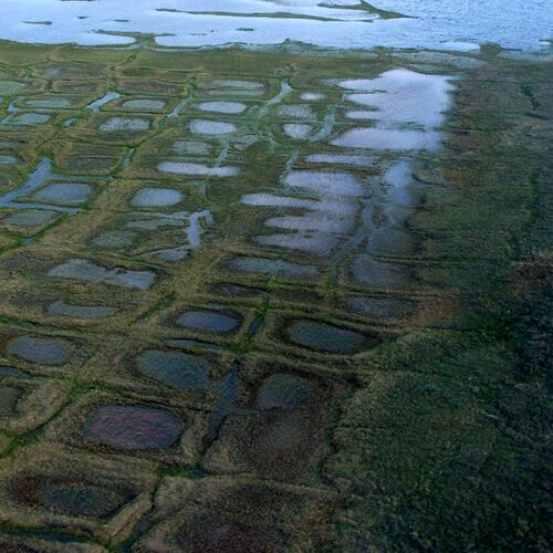 FILE - In this undated photo, provided by the United States Geological Survey, permafrost forms a grid-like pattern in the National Petroleum Reserve-Alaska, managed by the Bureau of Land Management on Alaska's North Slope. (David W. Houseknecht/United States Geological Survey via AP, File)