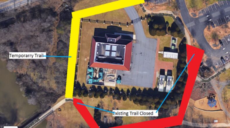 Riverside Park Trail will be rerouted to the front of the nearby pump station while a new water is installed. (Courtesy City of Roswell)