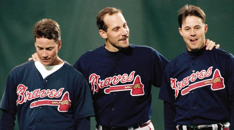 Braves' big three: Tom Glavine (from left), John Smoltz and Greg Maddux.