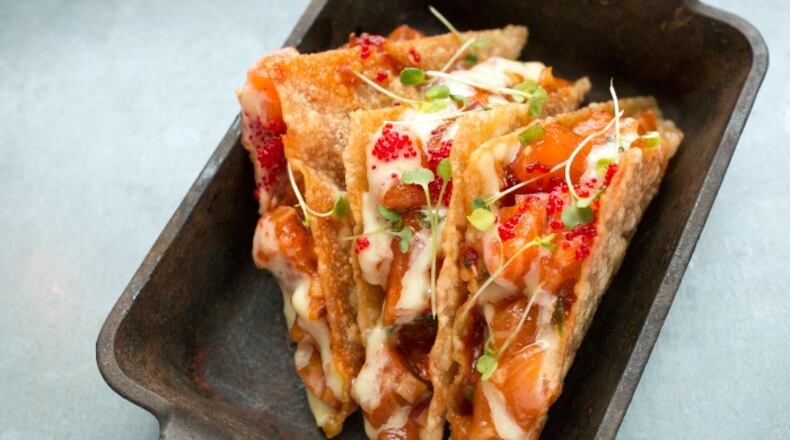 Poke tacos from Chef Nick Leahy at Saltyard. / Photo by Matthew Wong