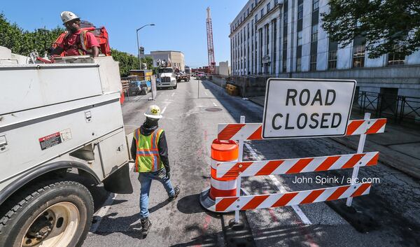 The Courtland Street bridge closed Monday for construction. JOHN SPINK / JSPINK@AJC.COM