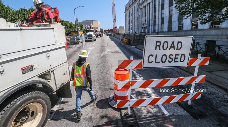 The Courtland Street bridge closed Monday for construction. JOHN SPINK / JSPINK@AJC.COM