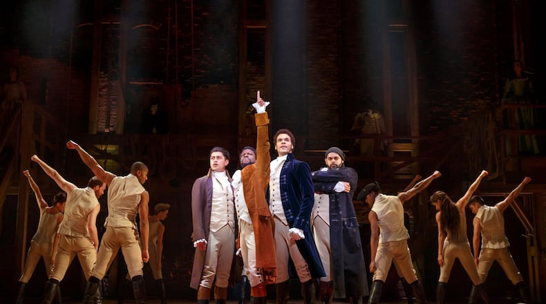 (From left) Ruben J. Carbajal, Michael Luwoye, Jordan Donic and Mathenee Treco from the national tour of "Hamilton."
