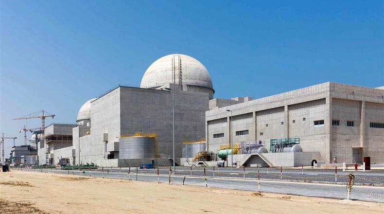 FILE - This undated photograph released by the United Arab Emirates' state-run WAM news agency shows the under-construction Barakah nuclear power plant in Abu Dhabi's Western desert. (Arun Girija/Emirates Nuclear Energy Corporation/WAM via AP, File)