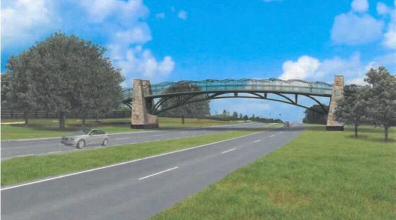 An architectural drawing shows what the planned bridge over Fayette County’s Veterans Parkway near Pinewood Atlanta Studios might look like. Courtesy Fayette County