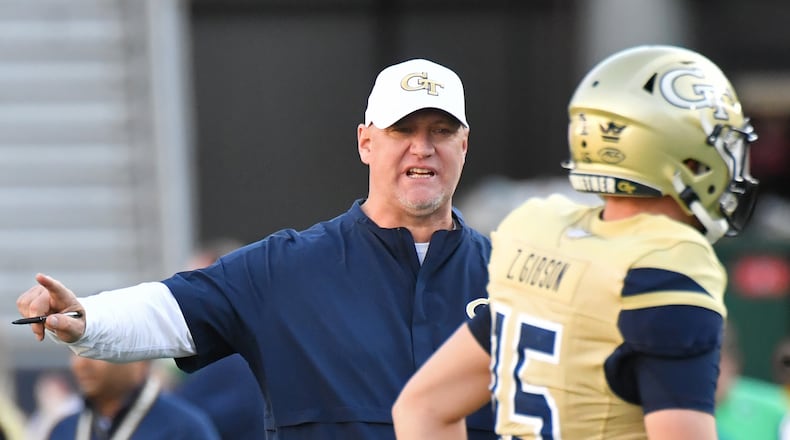 Georgia Tech quarterbacks coach Chris Weinke will make a trip this weekend into his storied past at Florida State. (Hyosub Shin / Hyosub.Shin@ajc.com)