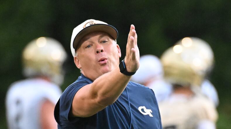 Georgia Tech coach Geoff Collins is out of his job, according to a person familiar with the situation. (Hyosub Shin / Hyosub.Shin@ajc.com)