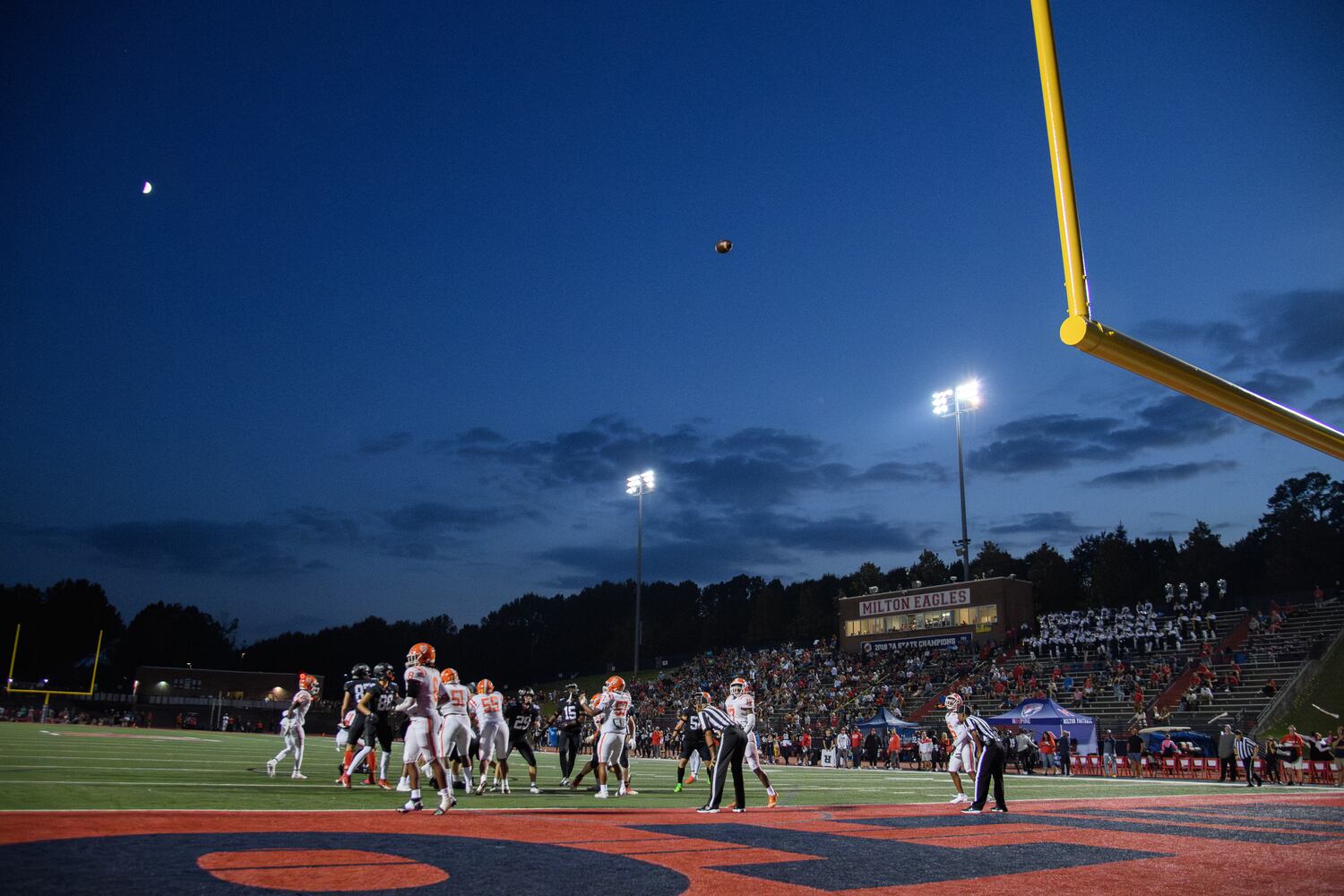 Milton kicks an extra point against North Cobb. (Jamie Spaar for the Atlanta Journal Constitution)