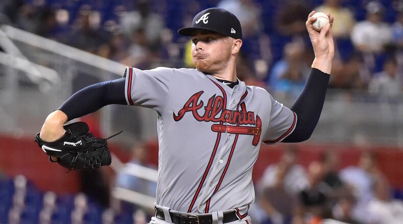 Sean Newcombof the Atlanta Braves throws a pitch during the second inning against the Miami Marlins at Marlins Park on August 23, 2018 in Miami, Florida. (Photo by Eric Espada/Getty Images)