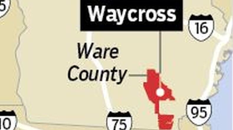 A massive wildfire is burning in Ware County.