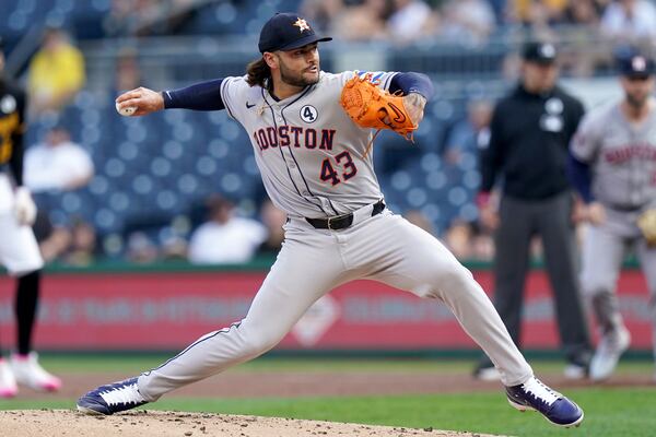 Houston Astros pitcher Lance McCullers Jr. delivers during the first inning of a baseball game against the Pittsburgh Pirates Tuesday, June 3, 2025, in Pittsburgh. (AP Photo/Matt Freed)