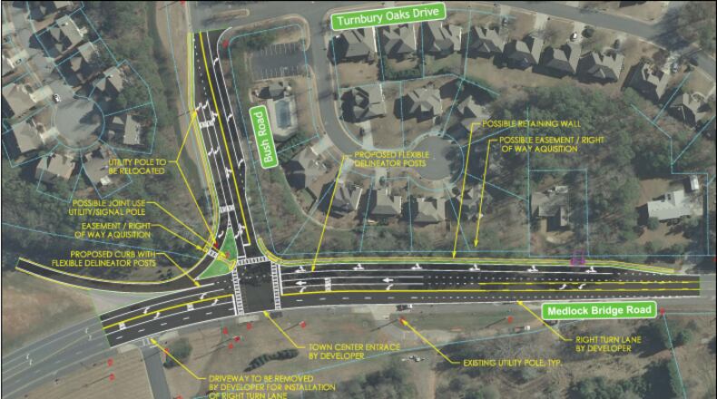 The intersection of Medlock Bridge and Bush roads will receive improvements in spring 2019