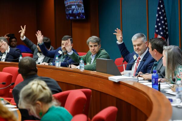 House lawmakers vote on an amendment during a committee hearing Tuesday. (Arvin Temkar/AJC)
