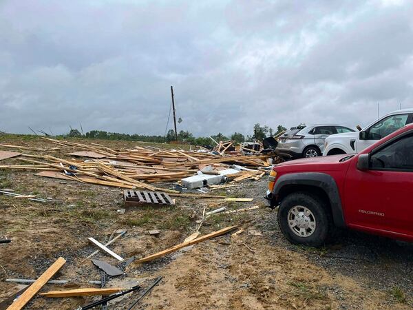 This photo provided by Washington County Sheriff's office shows damage from severe weather in Washington County, Ky., on Friday, May 30, 2025. (Sheriff Jerry Pinkston/Washington County Sheriff's office via AP)