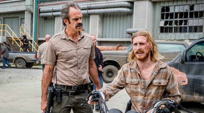 Steven Ogg as Simon, Austin Amelio as Dwight - The Walking Dead _ Season 8, Episode 12 - Photo Credit: Gene Page/AMC