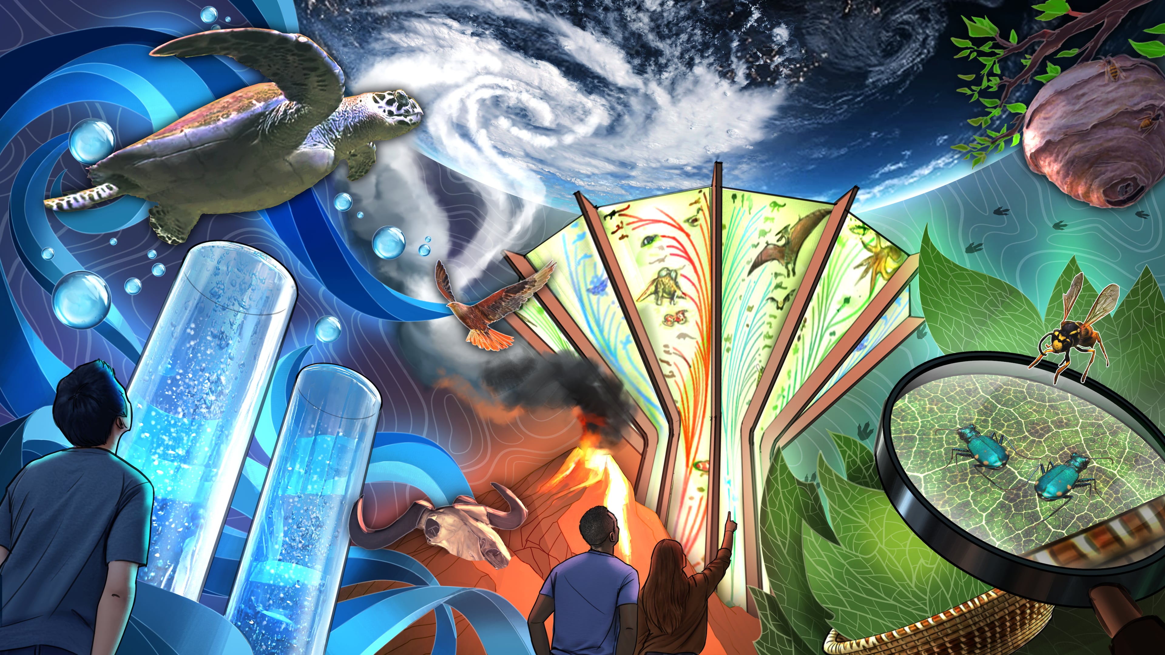 An inspirational, conceptual drawing created to encapsulate the subjects that will be explored in "Changing Earth," a new permanent exhibition planned as part of Fernbank Museum's $27 million renovation, which will take place in phases over the next two years. (Courtesy of Fernbank Museum)