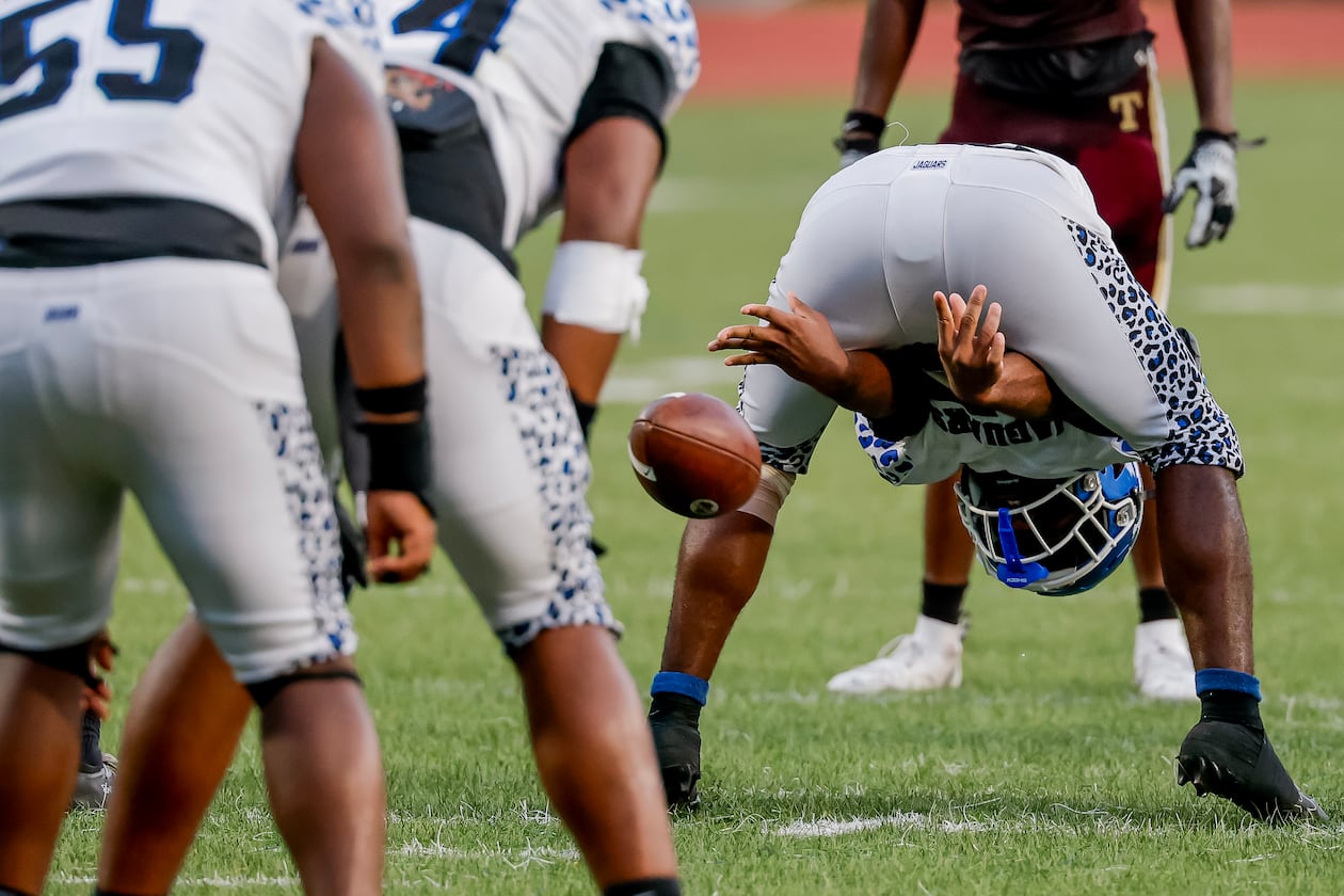 Stephenson long snapper Kaiden Gooden snaps the ball during a punt against Tucker on Friday, Sept. 4, 2026, in Clarkston. (Erik S. Lesser for the AJC)