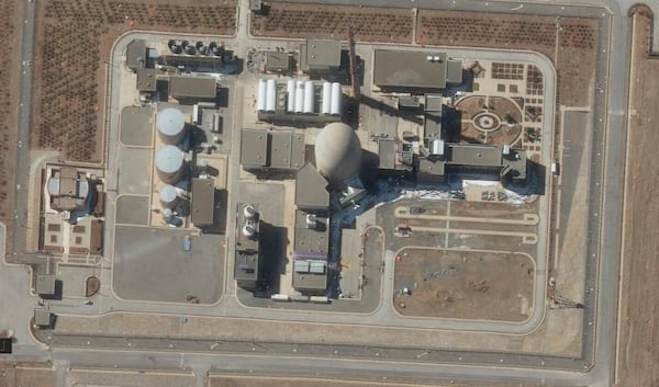 This satellite image provided by Maxar Technologies shows the Arak heavy water reactor in Iran on Feb. 15, 2025. (Maxar Technologies via AP)