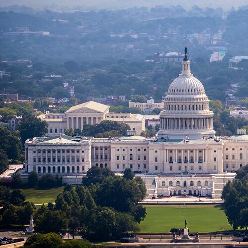 The U.S. Capitol is seen from the Washington Monument in Washington, Friday, Aug. 28, 2026. (AP Photo/J. Scott Applewhite)