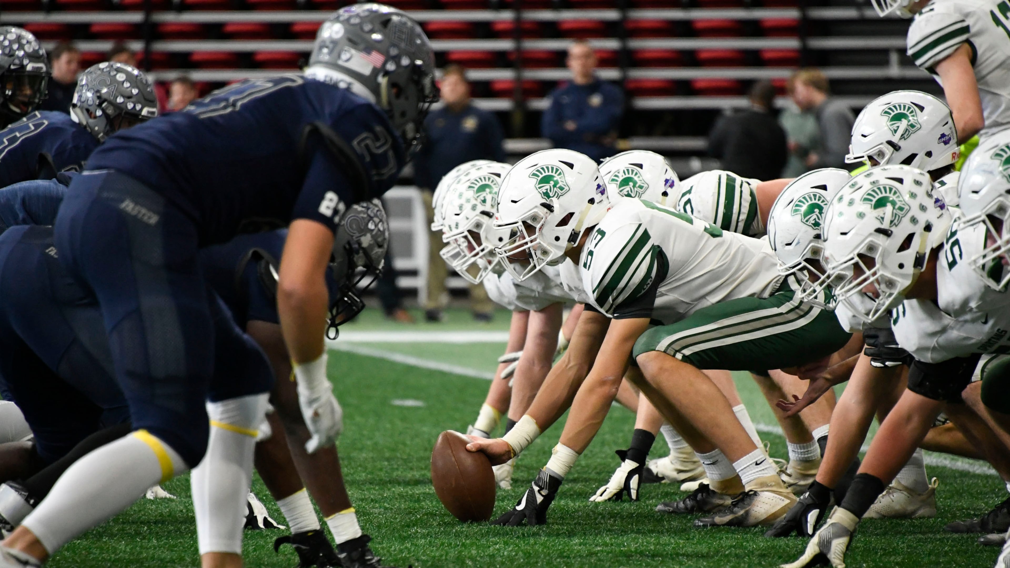 Athens Academy (right) — pictured in the state championship game in 2018 — has a first-round bye in the Class A Division I Private playoffs then plays Nov. 21 against Friday's winner between Mount Paran Christian and Holy Innocents'. (John Amis/Special to the AJC 2018)
