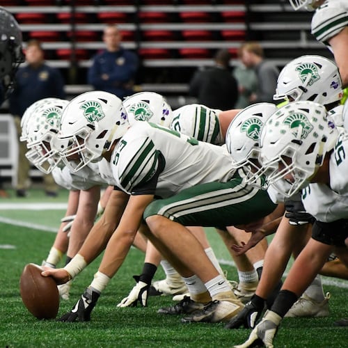 Athens Academy (right) — pictured in the state championship game in 2018 — has a first-round bye in the Class A Division I Private playoffs then plays Nov. 21 against Friday's winner between Mount Paran Christian and Holy Innocents'. (John Amis/Special to the AJC 2018)