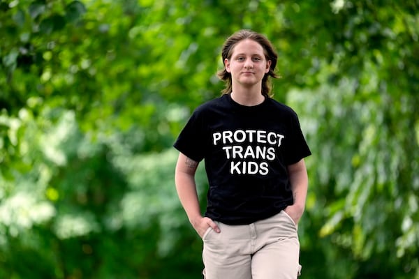 Eli Givens walks in a park Wednesday, June 18, 2025, in Franklin, Tenn., after the Supreme Court upheld Tennessee's ban on gender-affirming care for transgender minors. (AP Photo/Mark Humphrey)