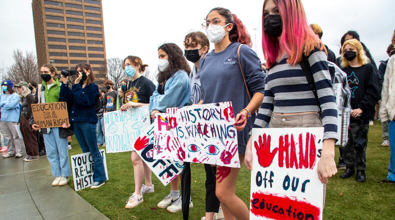 Atlanta high school students gather outside the Georgia Capitol on Feb. 25, 2022, to protest legislation that would control classroom discussions about race. (STEVE SCHAEFER FOR THE ATLANTA JOURNAL-CONSTITUTION)