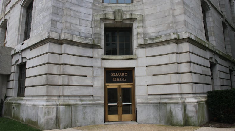 Maury Hall, is shown at the U.S. Naval Academy on Wednesday, Aug. 23, 2017 in Annapolis, Md. The building is named after Matthew Fountaine Maury, who headed the coast, harbor and river defenses for the Confederate Navy. A bill in Congress would require the Pentagon to change the name of any property that honors individuals who fought for or supported the Confederacy. (AP Photo/Brian Witte)