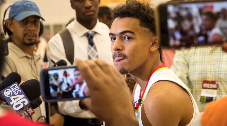 Atlanta Hawks guard Trae Young speaks with members of the press during the Atlanta Hawks Media day at the Emory Sports Medicine Complex, Monday, September 24, 2018. (ALYSSA POINTER/ALYSSA.POINTER@AJC.COM)