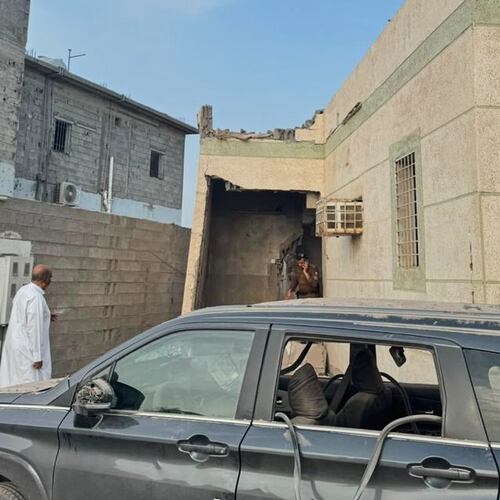 This photo provided by the Saudi Press Agency shows damage to a building after a projectile fell in Al-Tawwal, Jazan, Saudi Arabia, on the southern border with Yemen, Saturday, Sept. 12, 2026. (Saudi Press Agency via AP)