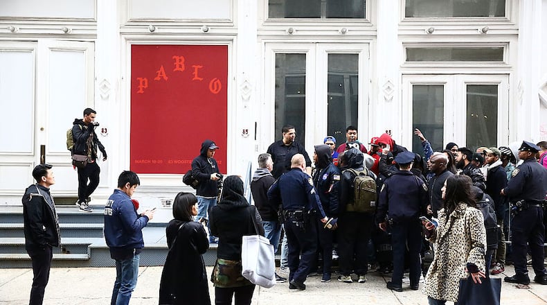 NEW YORK, NY - MARCH 18: NYPD guard the area near 83 Wooster Street in Soho at the Kanye West "Pablo Pop-Up Shop" In Manhattan on March 18, 2016 in New York City. (Photo by Astrid Stawiarz/Getty Images)