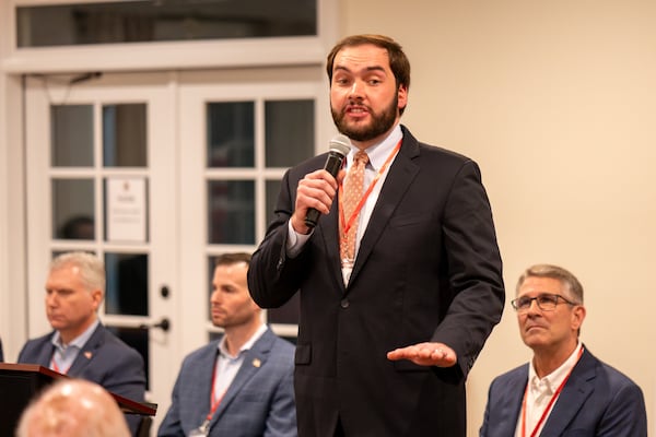 Former state Sen. Colton Moore spoke last week at a forum for candidates running in the 14th Congressional District in Georgia. (Ben Hendren for the AJC)