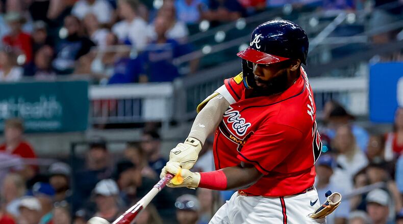 Atlanta Braves' Michael Harris II hits a three-run home run against the Washington Nationals during the sixth inning of a baseball game, Friday, July 31, 2026, in Atlanta. (Erik S. Lesser/AP)