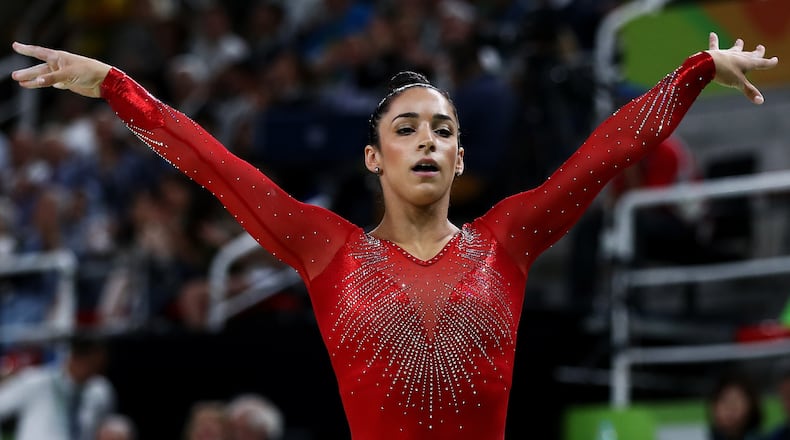 Alexandra Raisman competing during the Women's Individual All Around Final at the Rio Olympics. (Photo by Elsa/Getty Images)