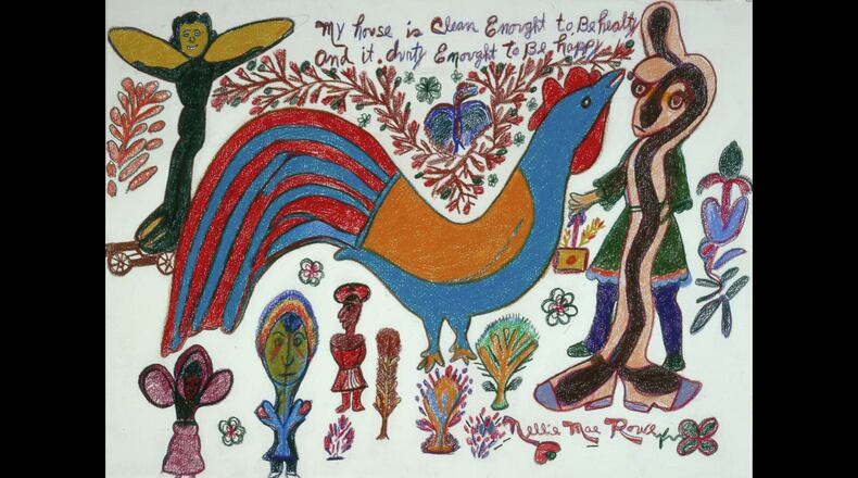 A major show of work by Atlanta artist Nellie Mae Rowe will be staged at the High Museum this fall. It will include "My House is Clean Enough," a drawing that expresses a feeling familiar to any woman who has her fill of housework. Courtesy: The High Museum of Art