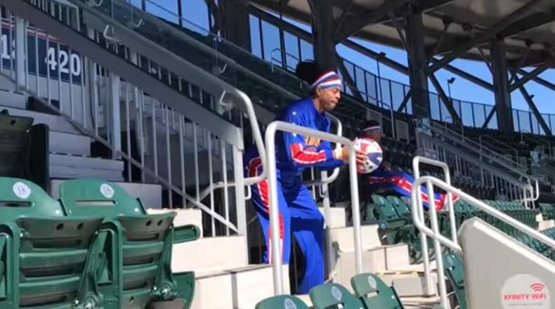 This is Hammer. He crushed a trick shot from the upper deck of SunTrust Park to a hoop at the Braves' dugout.