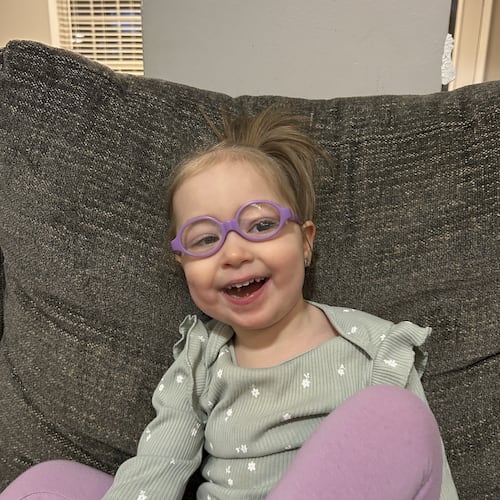 Charlee Kilpatrick, 3, has a muscular disability and needs lots of therapy and equipment to help her muscles and movement develop. That includes a walker, which can can cost $3,000, limb equipment and a wheelchair. As of Sunday, Feb. 1, a Georgia Medicaid system glitch accidentally cut off her specialized Medicaid coverage, called a Katie Beckett waiver, that helped pay some expenses. (Courtesy of the Kirkpatrick family.)