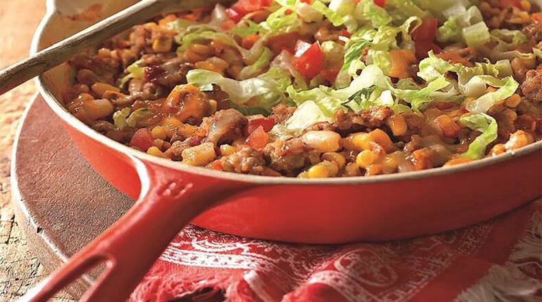 Friday’s Mexican Rice and Bean Skillet With Chorizo is not an expensive meal to prepare. Contributed by “Better Homes and Gardens: Skillet Meals,” Jan Miller, editor; Houghton Mifflin Harcourt, 2016.