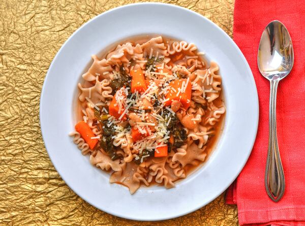 Minestrone soup with whole wheat pasta and Parmesan. Styling by Jennifer Zyman/Photos by Chris Hunt and  for The AJC