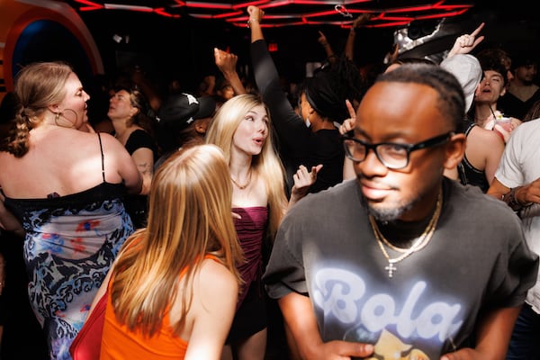 Revelers live it up in the Terminal room at MJQ Concourse on Saturday, June 6, 2026. (Estela Muñoz/AJC)