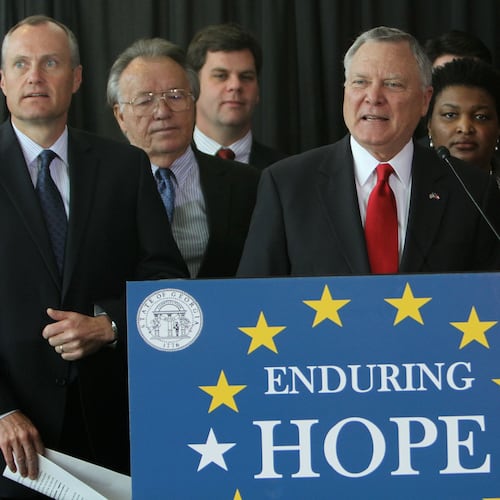 Georgia Gov. Nathan Deal and other lawmakers outline a sweeping overhaul of HOPE scholarship and prekindergarten programs to keep them from going broke during a press conference at the State Capitol on Feb. 22, 2011. (AJC FILE)