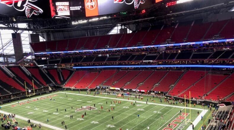 Pressbox view before the Jaguars (5-9) play the Falcons (5-9) at 1 p.m. on Sunday, Dec. 22, 2019 (By D. Orlando Ledbetter/dledbetter@ajc.com)