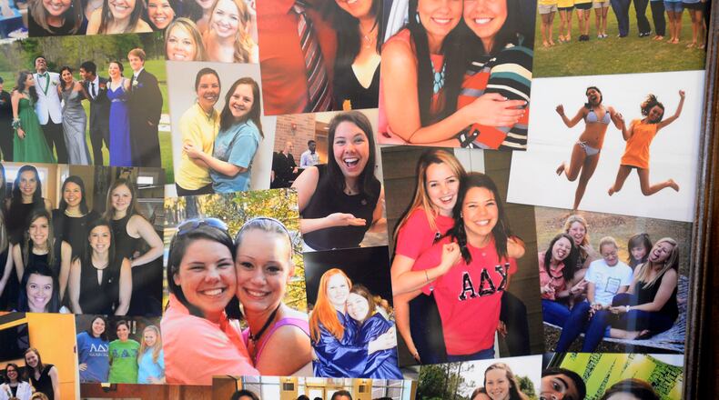 Photos of Catherine "McKay" Pittman are on display during services at the First Baptist Church of Alpharetta on Saturday, April 25, 2015, in Alpharetta, Ga. Pittman was one of five Georgia Southern University nursing students killed in a crash on I-16 earlier in the week. David Tulis / AJC Special