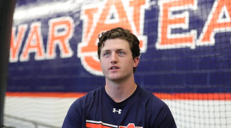 Auburn pitcher Casey Mize talks about his baseball career on May 16, 2018, at Hitchcock Field at Plainsman Park in Auburn, Ala. (Kirthmon F. Dozier/Detroit Free Press/TNS)