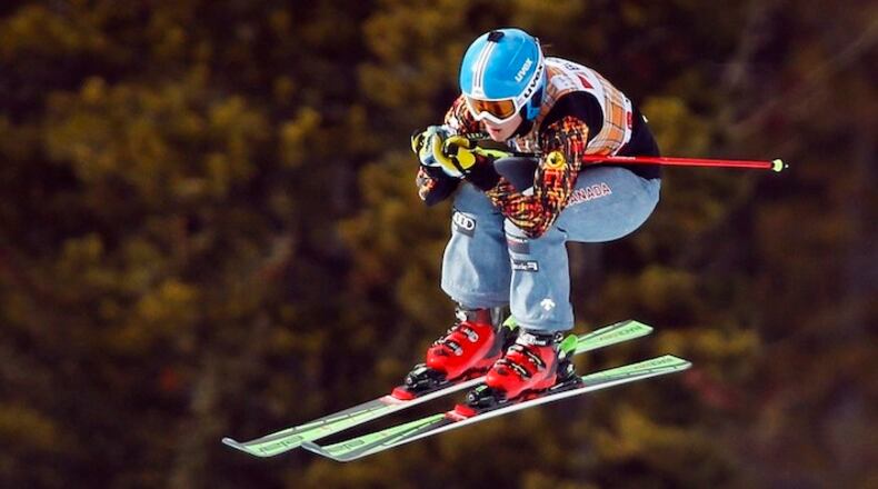 Canada's Kelsey Serwa skis during women's qualifications for the World Cup ski cross event in Nakiska, Alberta, Friday, Jan. 22, 2016. (Jeff McIntosh/The Canadian Press via AP) MANDATORY CREDIT