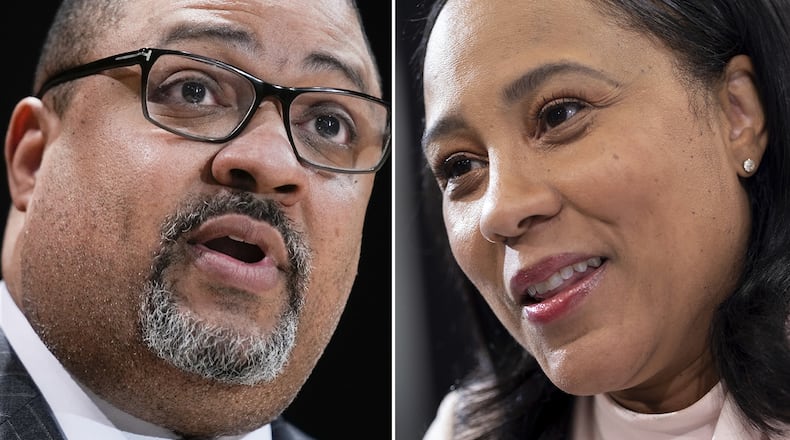The offices of Manhattan District Attorney Alvin Bragg and Fulton County District Attorney Fani Willis are each nearing decisions on whether to indict former President Donald Trump in separate cases. (Seth Wenig & Ben Gray/AP file)