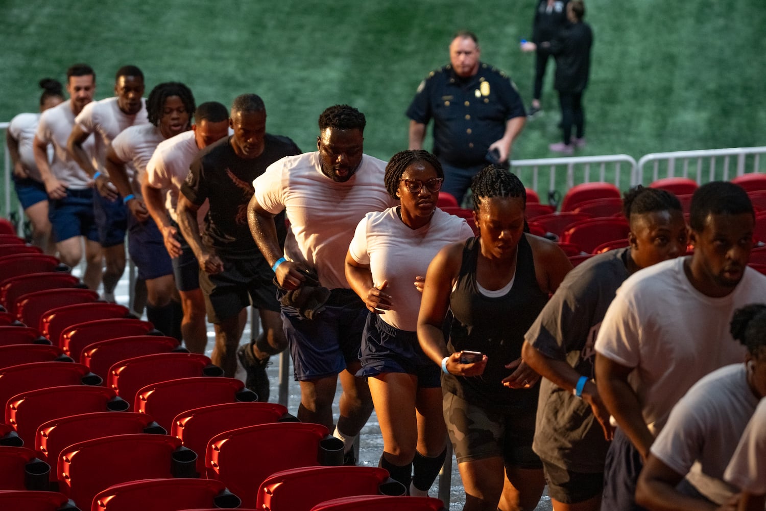  911 Memorial Stair Climb at Mercedes-Benz Stadium on the 24th anniversary of the attacks.
