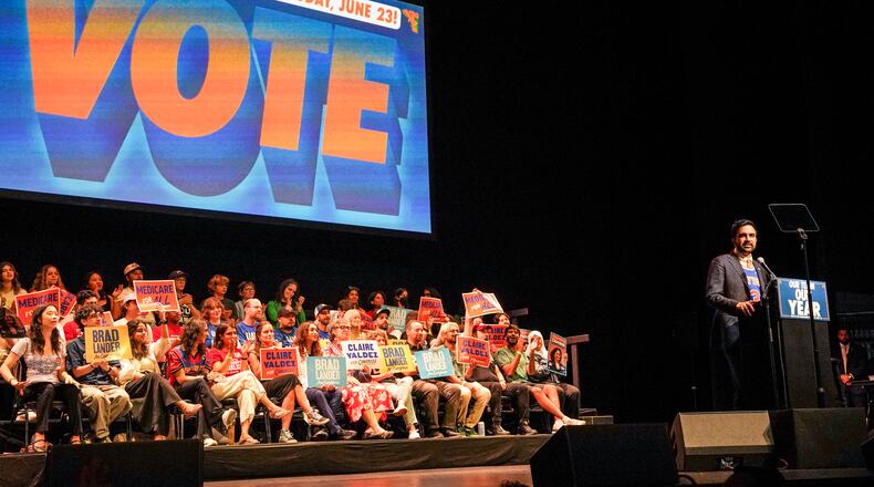 Mayor Zohran Mamdani speaks during a Get Out The Vote rally ahead of New York's primary election, Thursday, June 18, 2026, in the Brooklyn borough of New York. (AP Photo/Ryan Murphy)