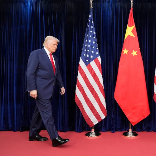 President Donald Trump — pictured walking in for his meeting with Chinese President Xi Jinping in South Korea on Thursday, Oct. 30, 2025 — wrote on his social platform before the meeting that he has "instructed the Department of War to start testing our Nuclear Weapons on an equal basis." (Mark Schiefelbein/AP)